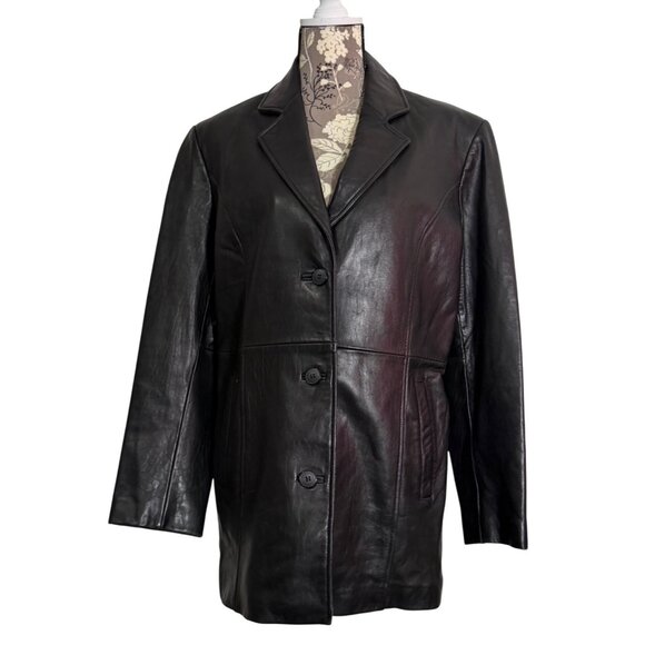 Katiana Couture Jackets & Blazers - Katiana Couture Black Leather Blazer Jacket Womens Large Button-Up Lined Coat